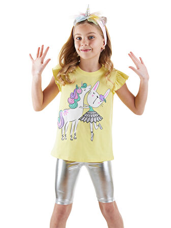 Unicorn Kız Çocuk T-shirt Metalik Tayt Takım