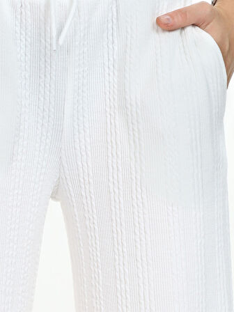 Kız Çocuk Geniş Paça Ekru Basic Eşofman Altı