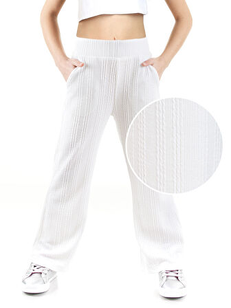 Kız Çocuk Boru Paça Ekru Basic Eşofman Altı