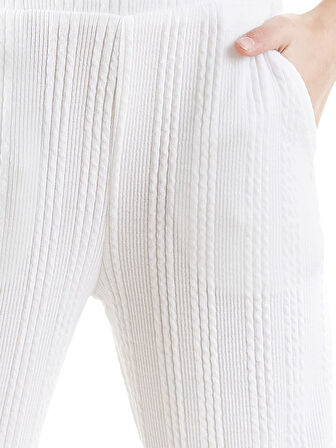 Kız Çocuk Boru Paça Ekru Basic Eşofman Altı