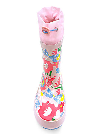 Kedi Çiçekli Kız Çocuk Pembe Yağmur Botu