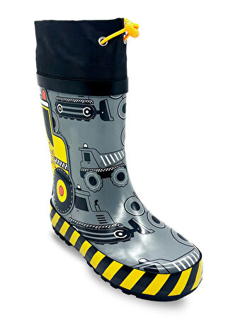 İnşaat Araçları Erkek Çocuk Gri Yağmur Botu