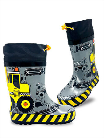 İnşaat Araçları Erkek Çocuk Gri Yağmur Botu