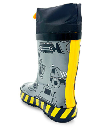 İnşaat Araçları Erkek Çocuk Gri Yağmur Botu