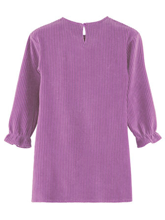 Çiçekli Kız Çocuk Lila Kadife Elbise