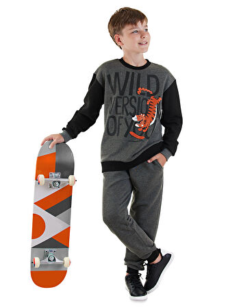 Wild Oversize Erkek Çocuk Gri Eşofman Takım