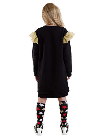 Simli Kedi Kız Çocuk Siyah Elbise