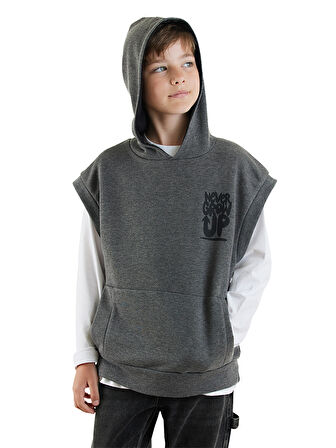 Erkek Çocuk Kapüşonlu Kolsuz Gri Sweatshirt