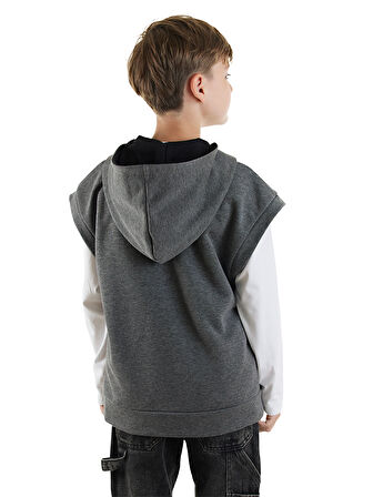 Erkek Çocuk Kapüşonlu Kolsuz Gri Sweatshirt
