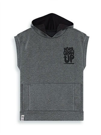 Erkek Çocuk Kapüşonlu Kolsuz Gri Sweatshirt