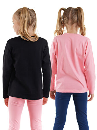 Siyah ve Pembe Kız Çocuk 2'li Paket T-shirt