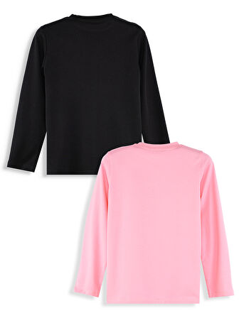 Siyah ve Pembe Kız Çocuk 2'li Paket T-shirt