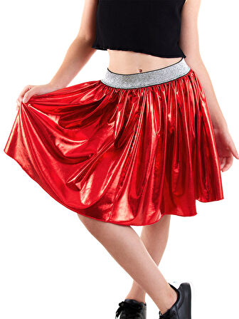 Kız Çocuk Kırmızı Metalik Parlak Etek