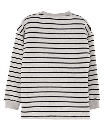 Cool Oversize Çizgili Gri Erkek Çocuk Sweatshirt
