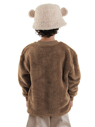 Kaplan Oversize Erkek Çocuk Kahverengi Peluş Sweatshirt