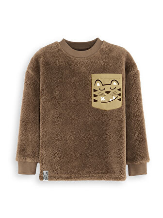 Kaplan Oversize Erkek Çocuk Kahverengi Peluş Sweatshirt