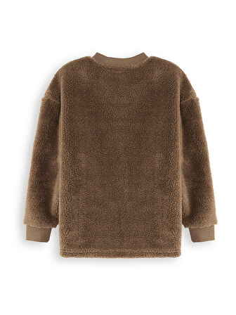 Kaplan Oversize Erkek Çocuk Kahverengi Peluş Sweatshirt