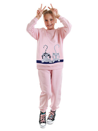 Çizgili Dostlar Kız Çocuk Pembe Eşofman Takım