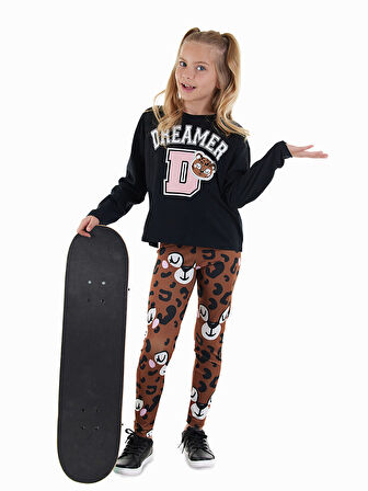 Leopar Kız Çocuk T-shirt Tayt Takım