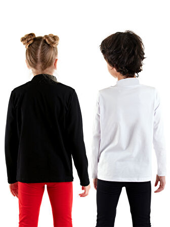 Siyah ve Beyaz Unisex Çocuk 2'li Paket Boğazlı T-shirt