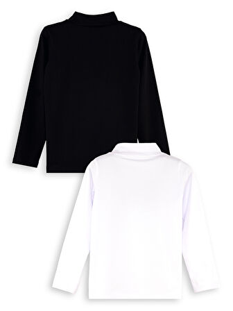 Siyah ve Beyaz Unisex Çocuk 2'li Paket Boğazlı T-shirt