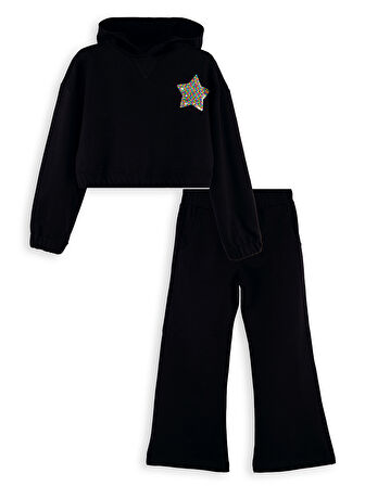 Stars Kız Çocuk Crop Siyah Eşofman Takım