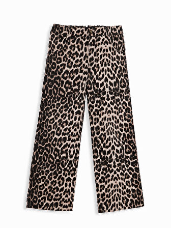 Leopar Desenli Kız Çocuk Gabardin Pantolon