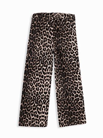 Leopar Desenli Kız Çocuk Gabardin Pantolon