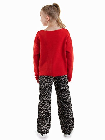Leopar Desenli Kız Çocuk Gabardin Pantolon