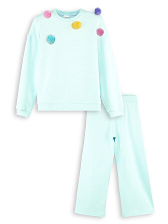 Kız Çocuk Ponponlu Mint Eşofman Takımı