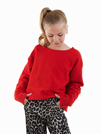 Crop Top Kız Çocuk Kırmızı Sweatshirt