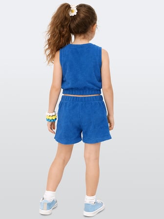 Kız Çocuk Takım Papatya Çiçekli Havlu Kumaş Crop Top Şort Takım İlkbahar Yaz 4-10 Yaş