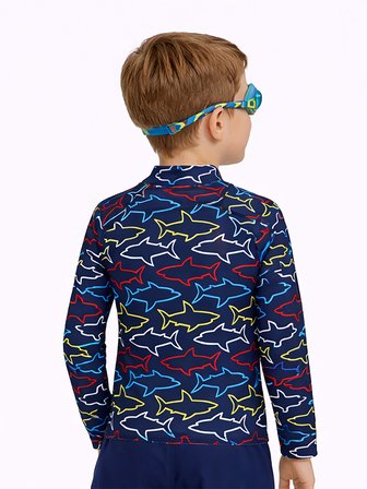 UV Korumalı Erkek Çocuk Mayo T-shirt UVP+50 Faktör Koruma Uzun Kollu Köpekbalığı