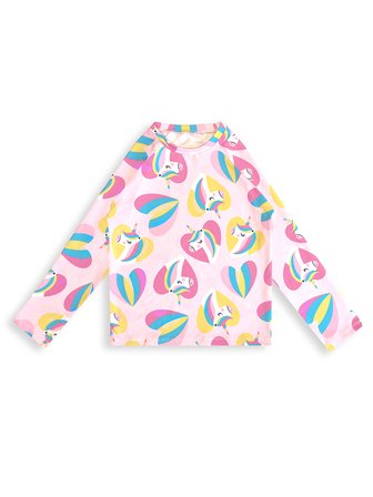 UV Korumalı Kız Çocuk Mayo T-shirt UVP+50 Faktör Koruma Uzun Kollu Unicorn