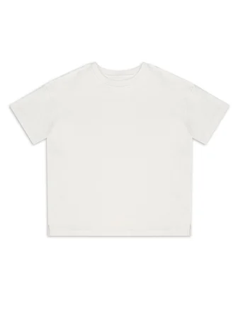 Krem Bisiklet Yaka Oversize T-shirt Çocuk Unisex %100 Pamuk