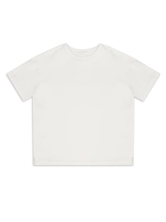 Krem Bisiklet Yaka Oversize T-shirt Çocuk Unisex %100 Pamuk