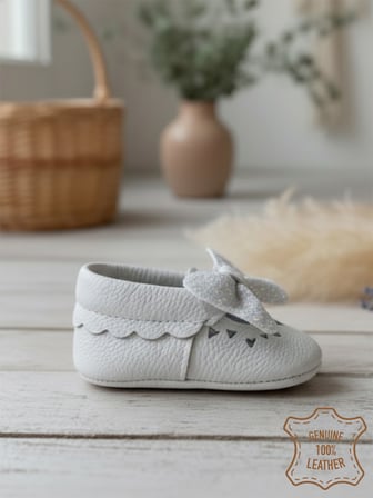 Kız Bebek Patik Hakiki Deri Taşlı Beyaz Yumuşak Taban Ayakkabı 17-21 Numara