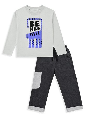 Erkek Çocuk Takım Kaplan Baskılı %100 Pamuk T-shirt - Denim Kargo Pantolon (3-8 Yaş)