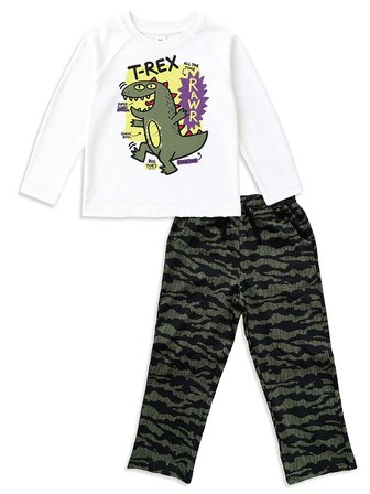 Erkek Çocuk Takım Dinozor Baskılı %100 Pamuk T-shirt ve Pantolon (3-8 Yaş)