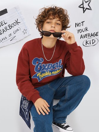 Erkek Çocuk Oversize Bordo Sweatshirt – Kolej Okul Tarzı (6-11 Yaş)
