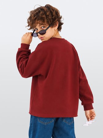 Erkek Çocuk Oversize Bordo Sweatshirt – Kolej Okul Tarzı (6-11 Yaş)