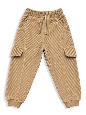 Erkek Çocuk Jogger Pantolon Cepli Fitilli Kadife Bej Kışlık (5-10 Yaş)