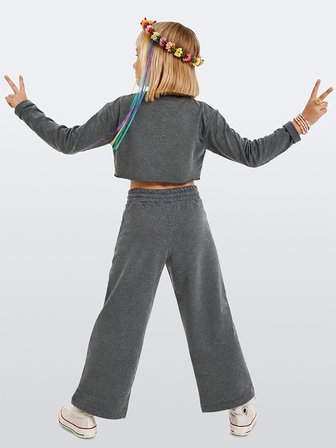 Kız Çocuk Eşofman Takım Crop Sweatshirt - İspanyol Paça Eşofman Altı (7-12 Yaş)