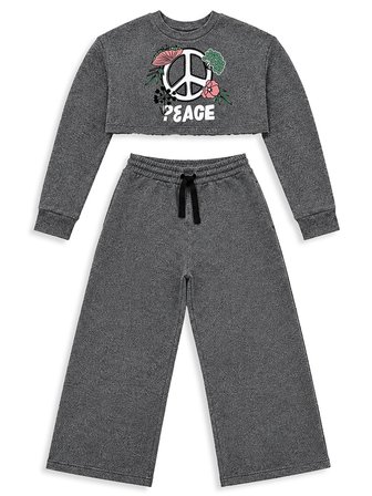 Kız Çocuk Eşofman Takım Crop Sweatshirt - İspanyol Paça Eşofman Altı (7-12 Yaş)