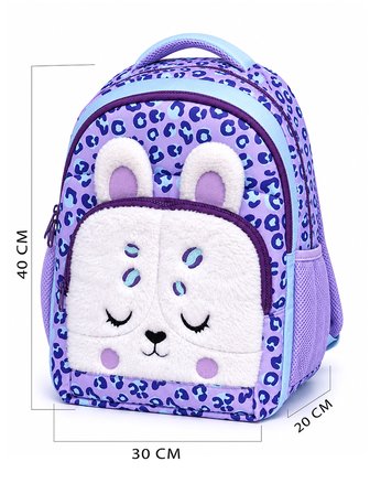 Kız Çocuk Okul Çantası Peluş Leopar Cepli 3 Bölmeli – Su İtici Kumaş