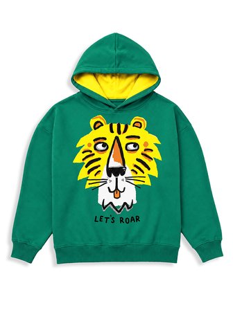 Erkek Çocuk Kapüşonlu Sweatshirt Kaplan Baskılı Oversize (3-8 Yaş)