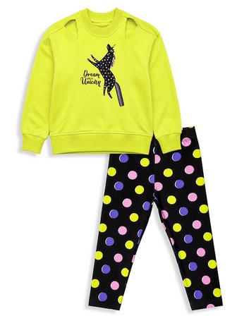 Kız Çocuk Takım Unicorn Sweatshirt - Puantiye Tayt Takım (4-10 Yaş)