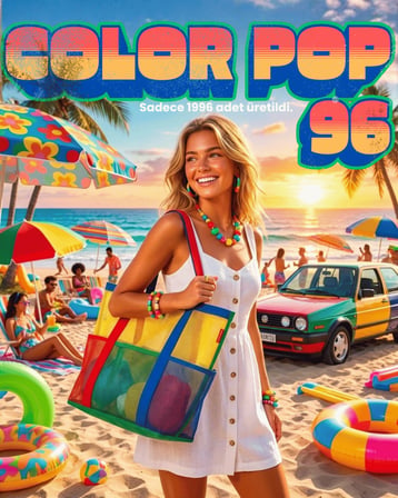 Baghashtag Color Pop 96 Limited Edition: 6 Cepli Çok Renkli File Plaj Çantası