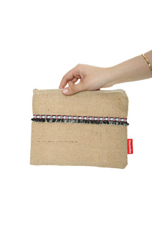 Baghashtag Minimal Siyah Fosfor Püsküllü Jüt Clutch Bez Çanta