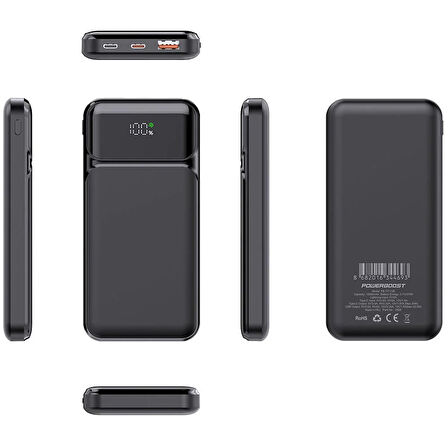 PowerBoost NIGHT 115B 10000mAh 22.5W LCD GizliLED Siyah Taşınabilir Şarj Cihazı Powerbank